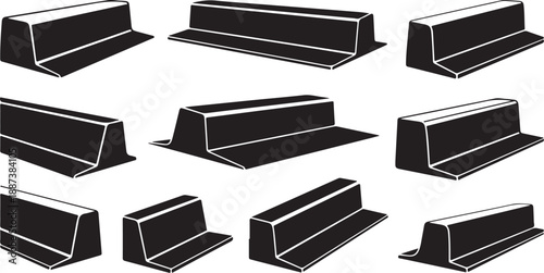 Collection of black and white I-beam steel illustrations