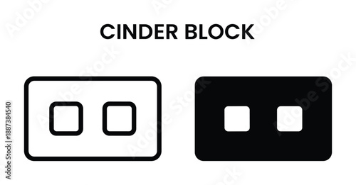 Cinder block icon illustration set. Cement block symbol set, construction material in black and white color variations.