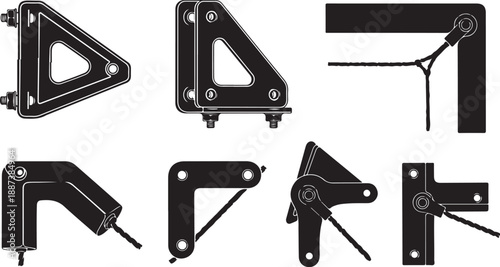 Black metal bracket and clamp set for industrial use