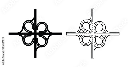 Cloverleaf Interchange Diagrams, Highway Junction Layout Schematics, Road Network Design Elements