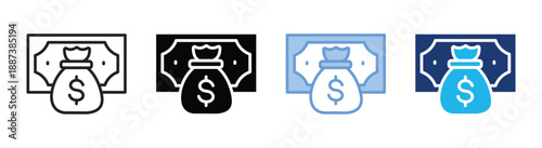 Cash icon set multiple style collection