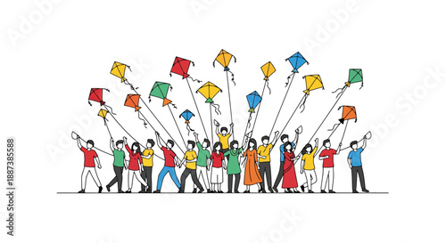 Diverse Group of People Holding Up Colorful Kites Together Outdoors Celebrating Fun Activity
