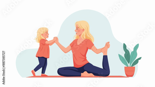 Mother and child doing yoga together
