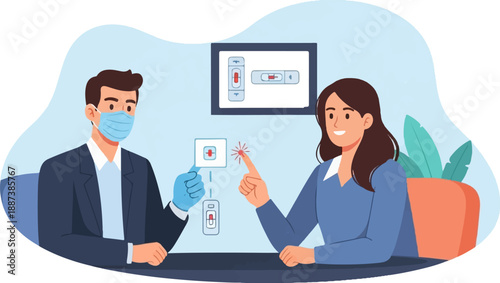 Medical professional assists patient with health monitoring device, showing results