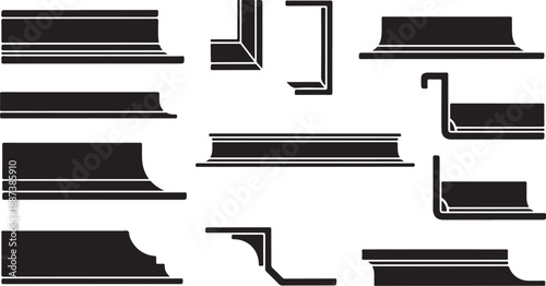 Various Black Architectural Moulding and Trim Profiles Collection