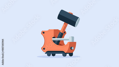 Isometric cartoon of a hammer-like machine with orange body