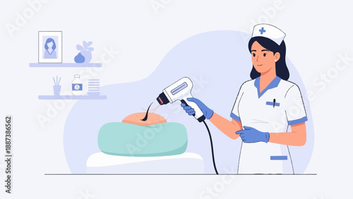 Nurse performing laser treatment on a patient