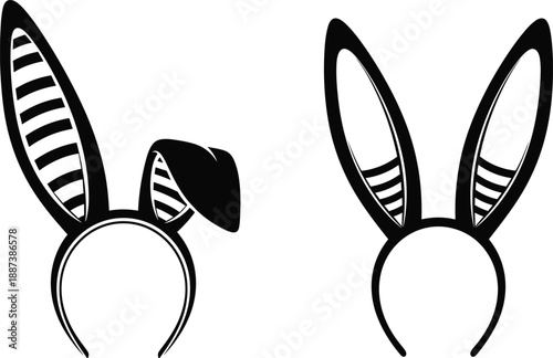 Black bunny ears headband silhouettes isolated on white background representing Easter costume accessory, playful animal ears, festive holiday design illustration