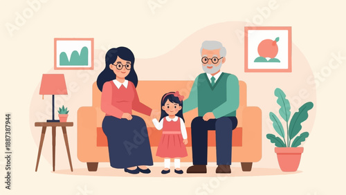 Happy family portrait with grandparents and granddaughter
