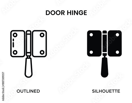 Door hinge outlined and silhouette icon illustration. Door hardware detailed drawing isolated.