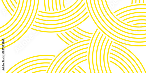 Doodle banner with yellow ramen pattern on white background. Wave abstract pattern. Pasta background, spaghetti abstract geometric pattern.