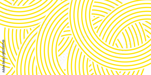Doodle banner with yellow ramen pattern on white background. Wave abstract pattern. Pasta background, spaghetti abstract geometric pattern.