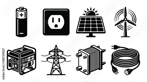 Electricity source and electrical components icons in vector format