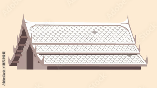 Minimalist depiction of a traditional tiered roof structure on a pale background