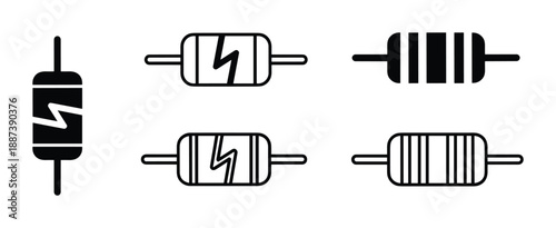 Electronic fuse components icons, circuit protection devices symbols