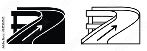 Elevated road vector illustration with direction arrow. Overpass icon with guide arrow.