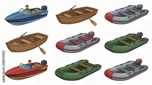 Boat Collection Vector Set Water Transport Icons