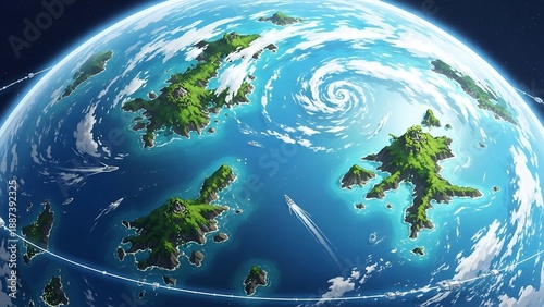 Earth from space with swirling clouds.