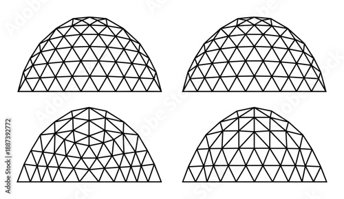 Geodesic dome structures with triangular panels four variations architecture construction science mathematics technology