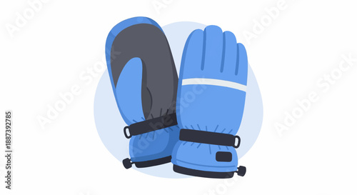 Pair of blue winter gloves and mittens with dark accents