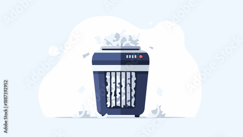 Paper shredder in action, destroying documents with shredded paper flying around