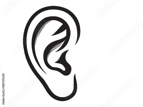 vector  right ear  with black and white icon color  leaf icon with white background, square canvas shape