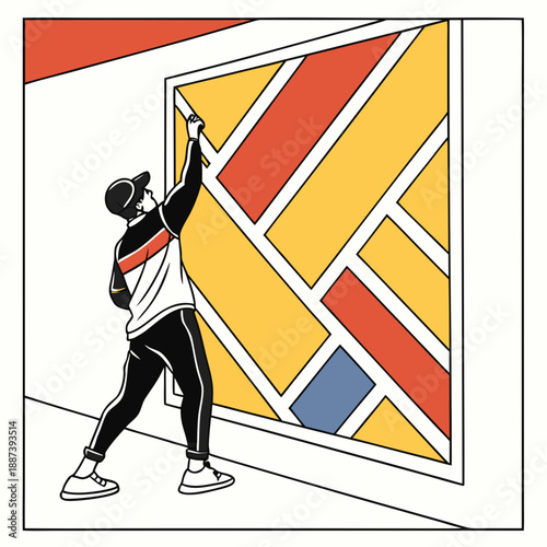 Person painting a large wall mural