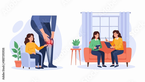 Patient consults doctor about knee pain, then discusses treatment with another