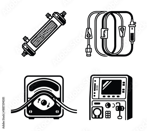 Hemodialysis Machine Vector Illustration: Medical Equipment, Kidney Dialysis, Blood Purification System Design