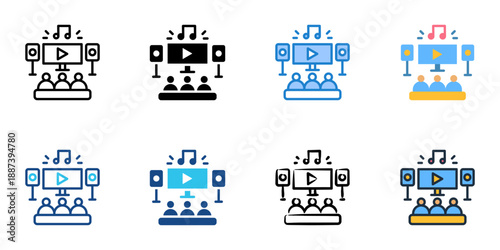 Home theater icons set multiple style collection. Editable stroke 
