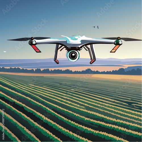 Modern quadcopter drone with a central camera illustrated on a white background.