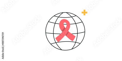 Global AIDS awareness symbol with red ribbon on globe