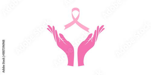 Supportive hands cradling a pink breast cancer awareness ribbon