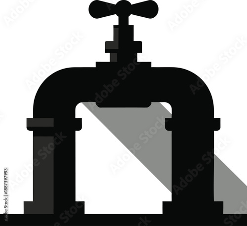 Smart irrigation valve and pipe silhouette vector. Extreme contrast black and white graphic of industrial water control systems for precision agriculture and agrotech management SaaS