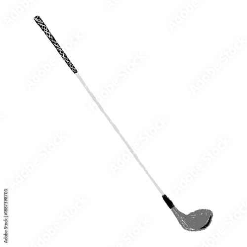 Hand drawn golf club in chalk style with rough texture and playful scribbles, naive grunge doodle vector illustration, scrapbook friendly sports element isolated on white.