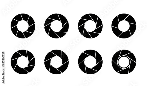 Camera lens diaphragm and shutter silhouette icon vector set isolated on transparent background