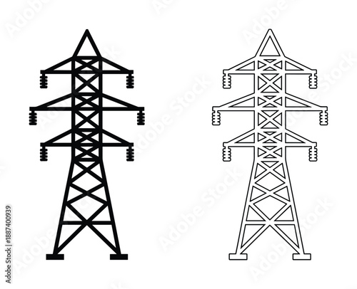 Power line towers black and white vector illustration design elements