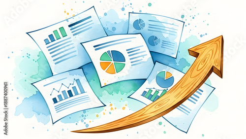 Business growth charts and graphs with upward trend arrow