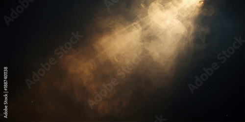 A bright sun pierces through a dark abstract texture of clouds and mist in a blue nature sky backdrop where light and smoke create a dramatic storm aesthetic