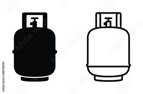 Propane gas cylinder icons, black and outline style, gas tank vector illustration, containers, storage, industrial, pressure