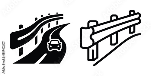 Road with crash barriers vector icon. Car driving highway with guardrails symbol