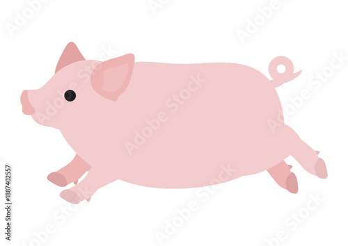 足を伸ばした豚の躍動感ある姿のイラスト
