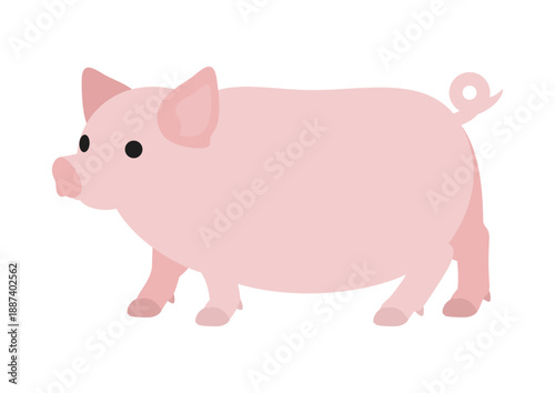 斜めを向いて歩く豚のシンプルなイラスト