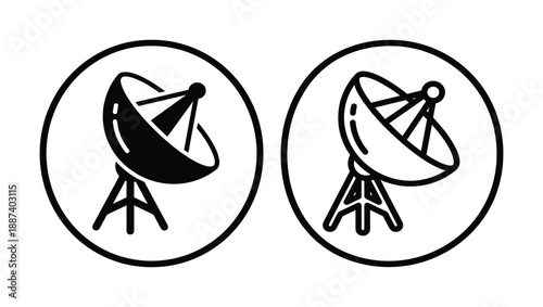 Satellite dish icons, black and outline communication technology design