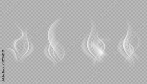 Realistic steam or smoke on hot tea, coffee, food. PNG Stock royalty free.