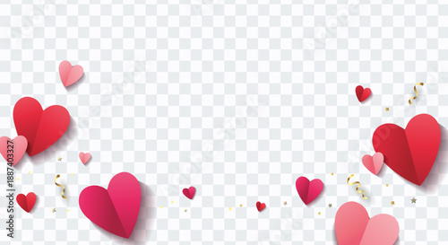 Red, pink and white hearts. Vector illustration. Paper cut decorations for Valentine's day design. Stock royalty free vector illustration. PNG