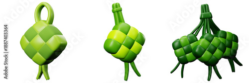 3D Ramadan Ketupat for Eid Fitr Illustration for Islamic Holiday and Ramadhan Celebration, Ramadhan and Eid Celebration Islamic theme design element