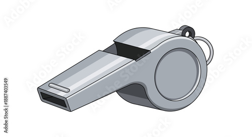 Close up of a metal sporting referee whistle object on a white background communication sound signal warning loud alert device coach equipment sport