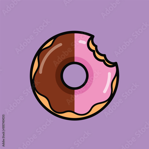 A cartoon donut with pink and brown glaze