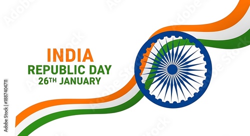 Celebrating India republic day on the twenty sixth of january with the national flag colors and ashoka chakra design element signifying national pride and freedom.